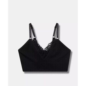 Torrid Bralette Bra Women Plus Sz 1 Black Lace Trim Ribbed Knit Wireless Stretch